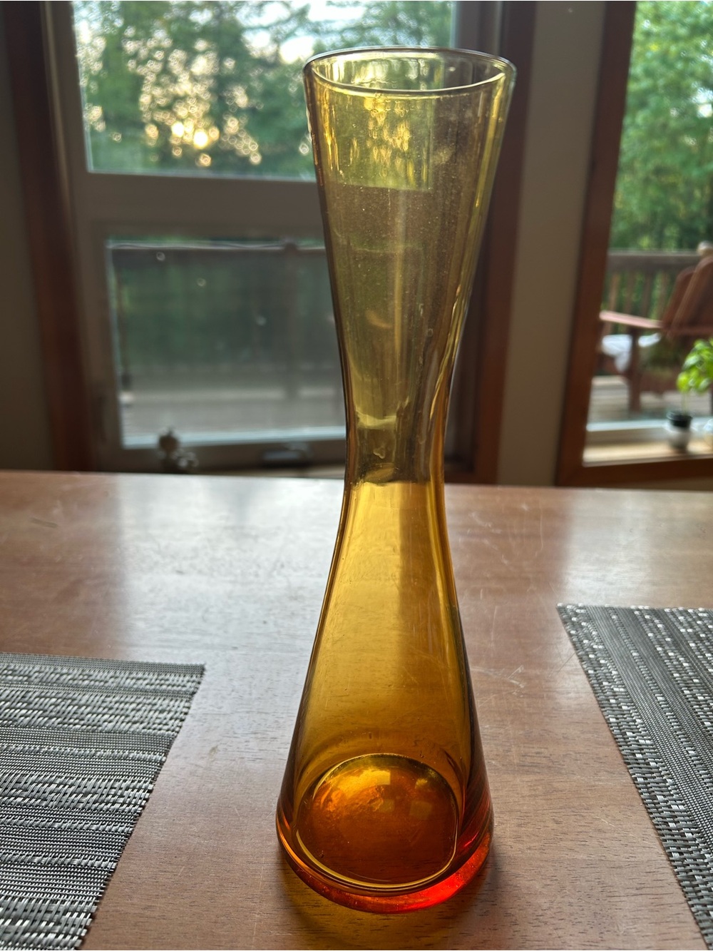 Diablo Hourglass Amber 10” Blown Glass Vase. MCM Minimalist Scandinavian Design.